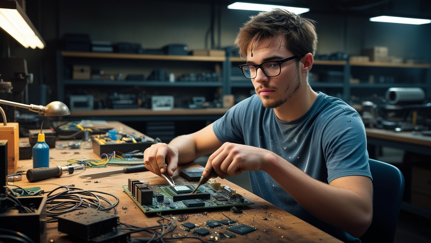 A student having his co-op program at Computer hardware workshop